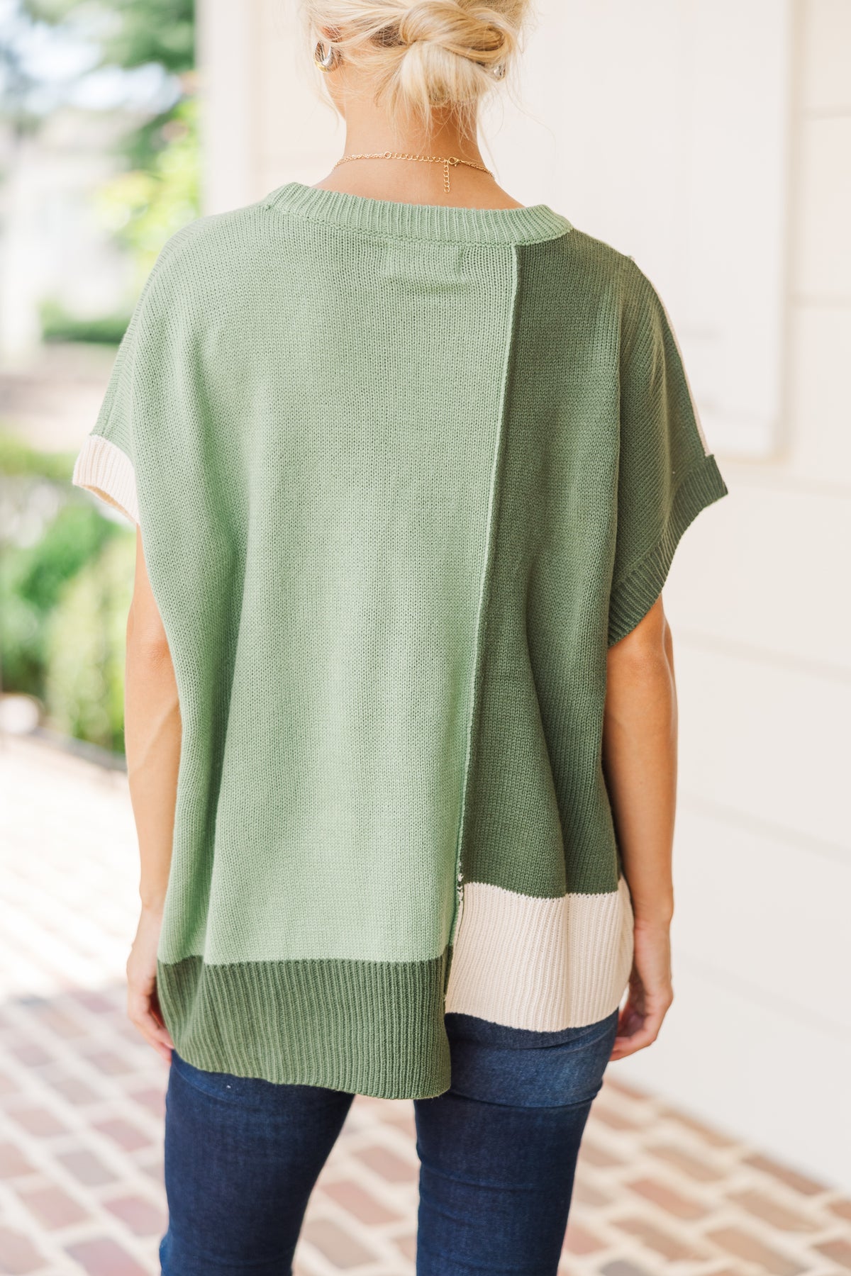 Just For Us Sage Green Colorblock Sweater – Shop the Mint