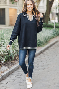 Take It Easy Black Contrast Sweater