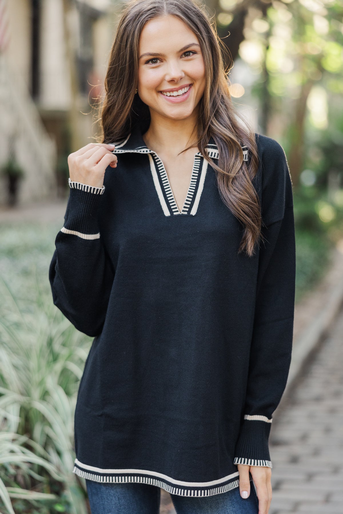 Take It Easy Black Contrast Sweater – Shop the Mint