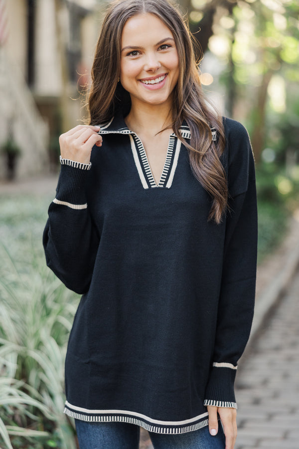 Take It Easy Black Contrast Sweater