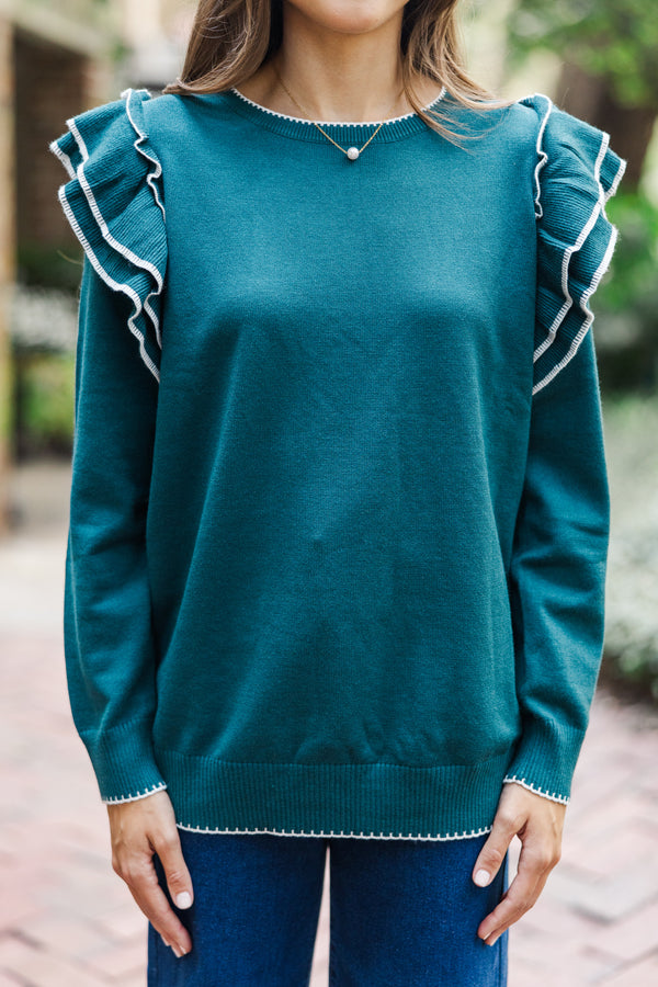 See You There Teal Blue Ruffled Sweater