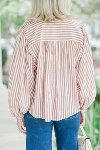 Make It Happen Rust Orange Striped Blouse