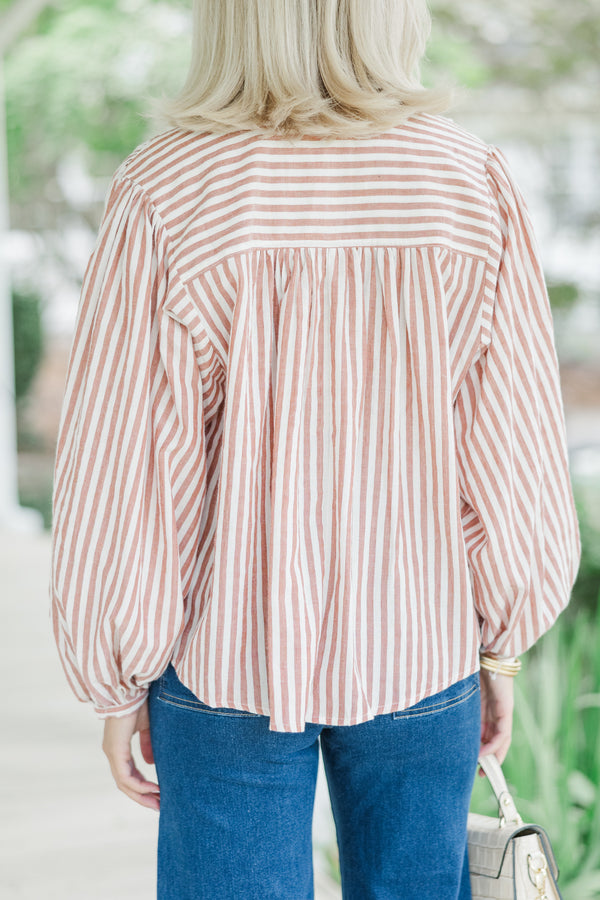 Make It Happen Rust Orange Striped Blouse