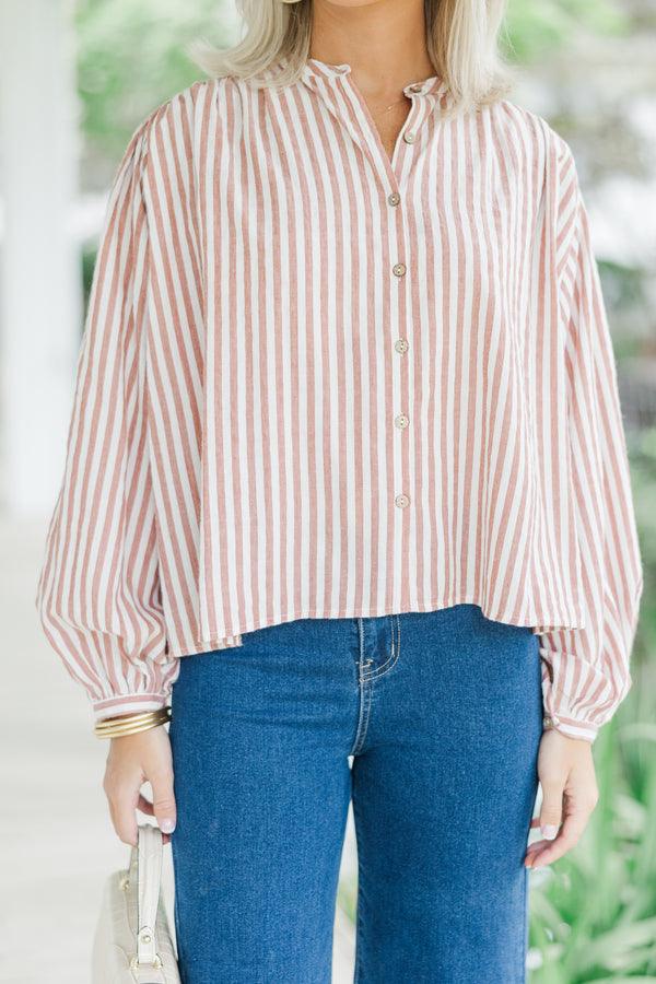 Make It Happen Rust Orange Striped Blouse