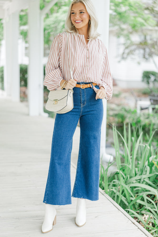 Make It Happen Rust Orange Striped Blouse