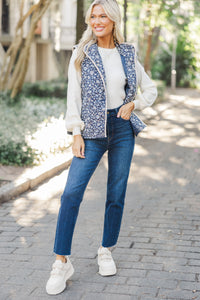 Out On The Town Navy Blue Ditsy Floral Vest