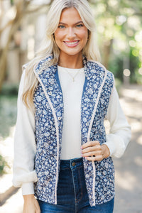 Out On The Town Navy Blue Ditsy Floral Vest