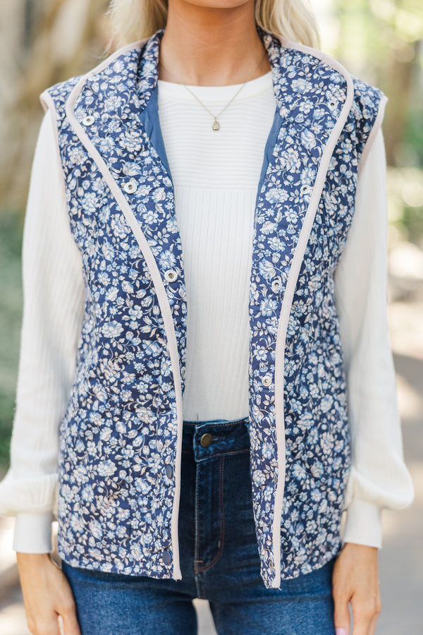 Out On The Town Navy Blue Ditsy Floral Vest