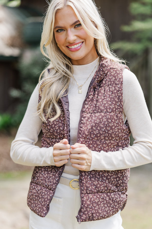 Travel On Chocolate Brown Ditsy Floral Vest