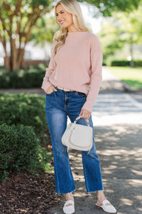 What A Treat Mauve Pink Striped Sweater