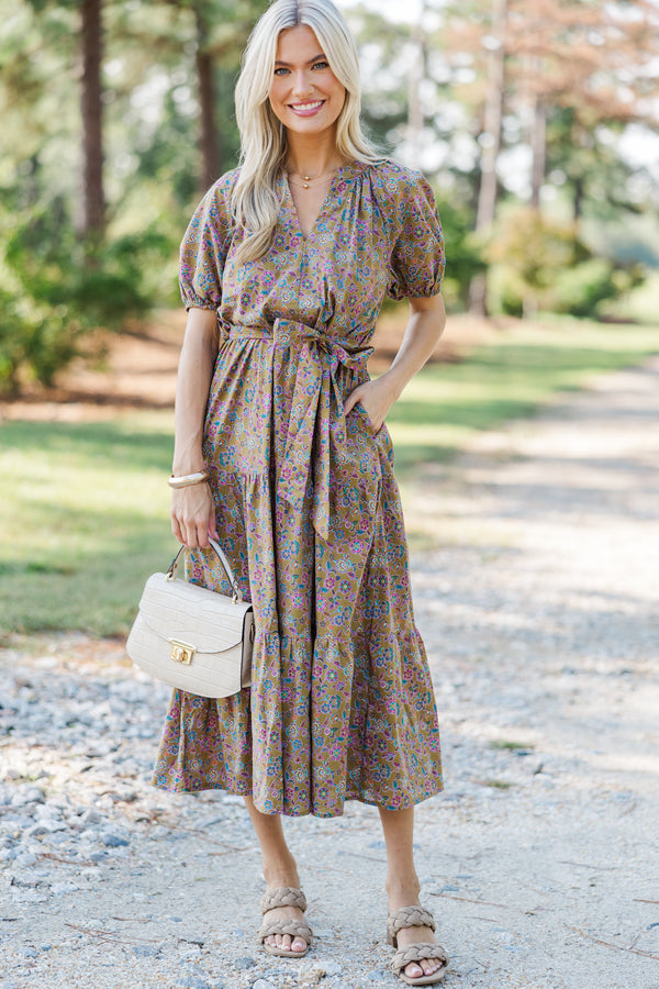 Pinch: I Knew You Well Camel Brown Floral Midi Dress