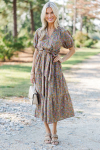 Pinch: I Knew You Well Camel Brown Floral Midi Dress