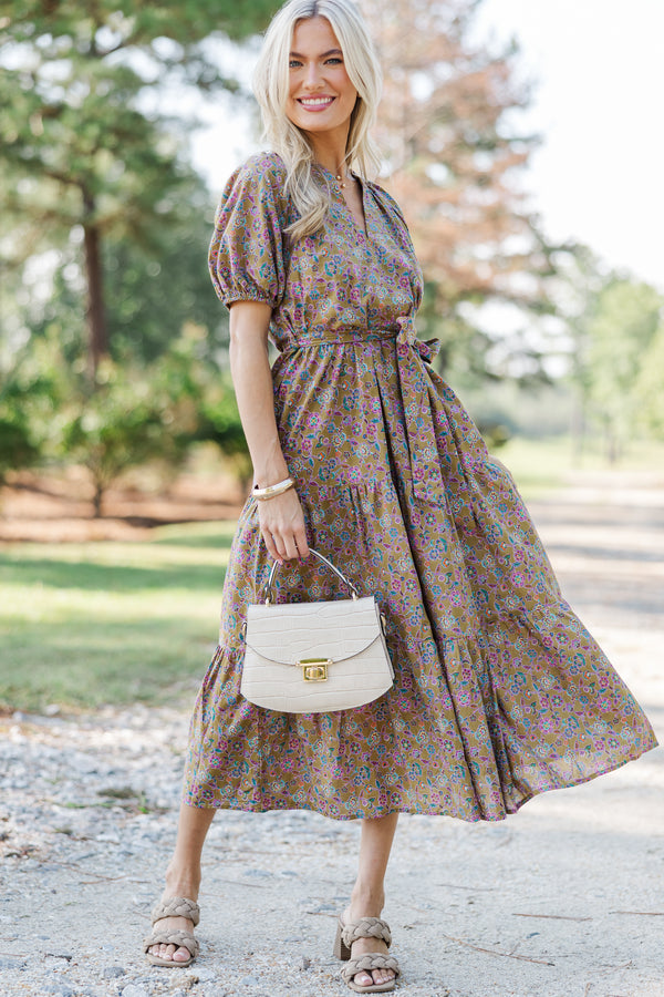 Pinch: I Knew You Well Camel Brown Floral Midi Dress Shop the Mint Pinch: I Knew You Well Camel Brown Floral Midi Dress Shop the Mint