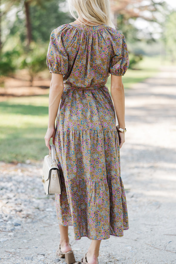 Pinch: I Knew You Well Camel Brown Floral Midi Dress