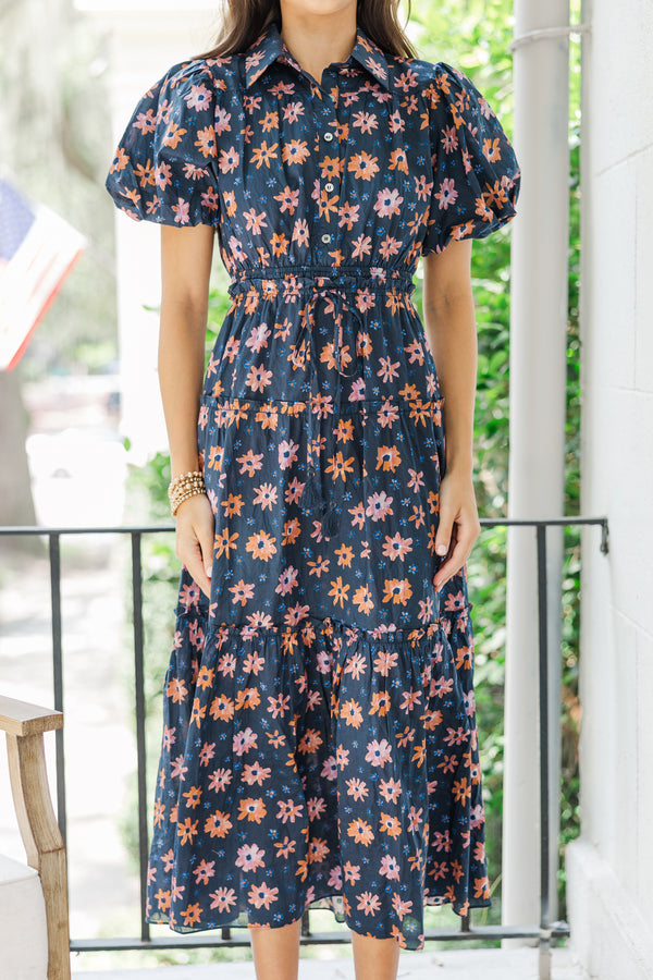 Pinch: Looking Your Way Navy Blue Floral Midi Dress