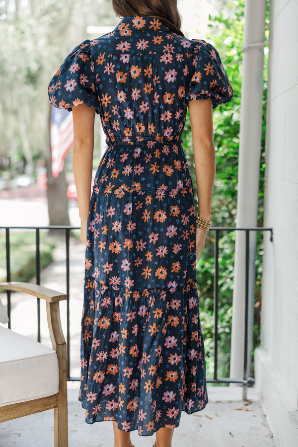 Pinch: Looking Your Way Navy Blue Floral Midi Dress