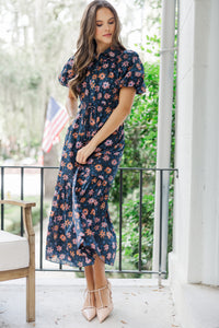 Pinch: Looking Your Way Navy Blue Floral Midi Dress