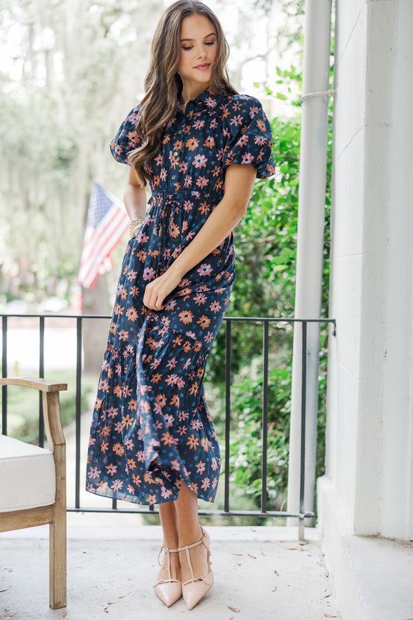 Blue floral midi dress online