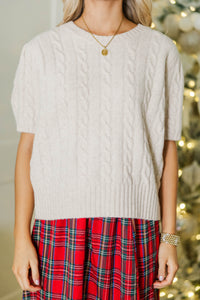 Give It A Try Oatmeal Brown Cable Knit Sweater