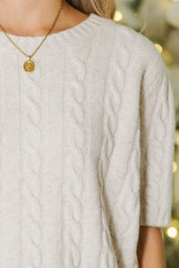 Give It A Try Oatmeal Brown Cable Knit Sweater