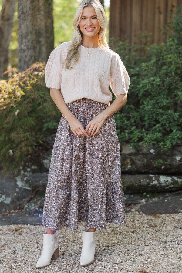 Pinch: Give It  A Try Oatmeal Brown Cable Knit Sweater