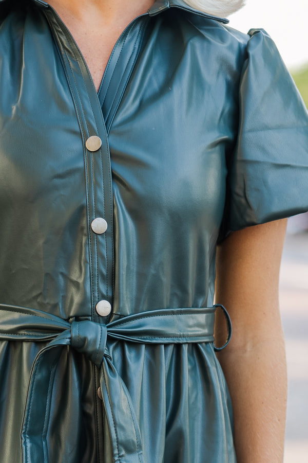 Pinch: More For You Hunter Green Faux Leather Midi Dress