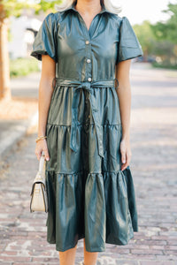 Pinch: More For You Hunter Green Faux Leather Midi Dress