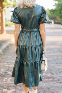 Pinch: More For You Hunter Green Faux Leather Midi Dress