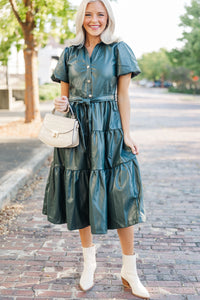 Pinch: More For You Hunter Green Faux Leather Midi Dress