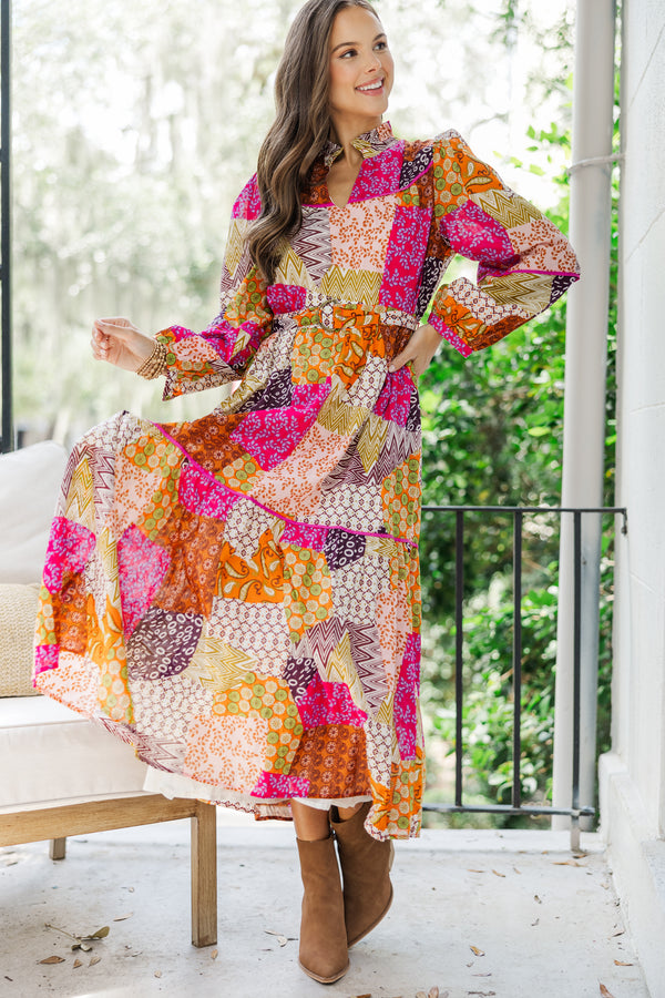pink patchwork dress Fate: Happy For You Fuchsia Pink Patchwork Midi Dress – Shop the Mint