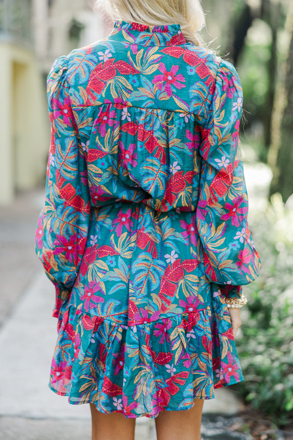 Fate: It's Your Year Teal Blue Foral Dress