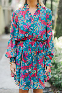 Fate: It's Your Year Teal Blue Foral Dress