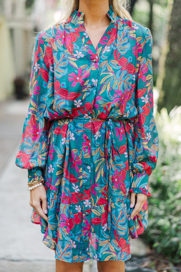 Fate: It's Your Year Teal Blue Foral Dress