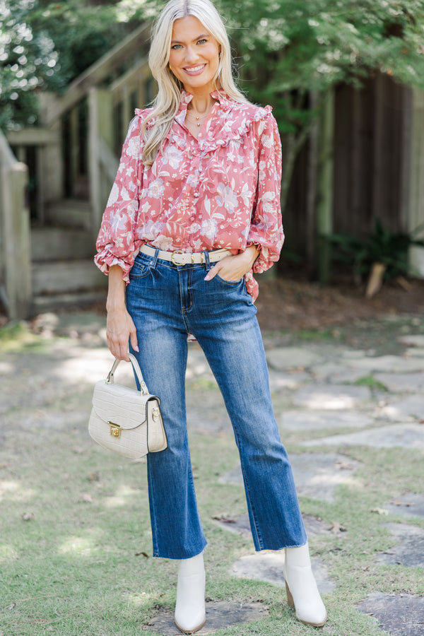 Fate: Give In Light Marsala Floral Blouse