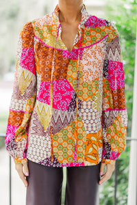 Fate: Just Think About It Fuchsia Pink Patchwork Blouse