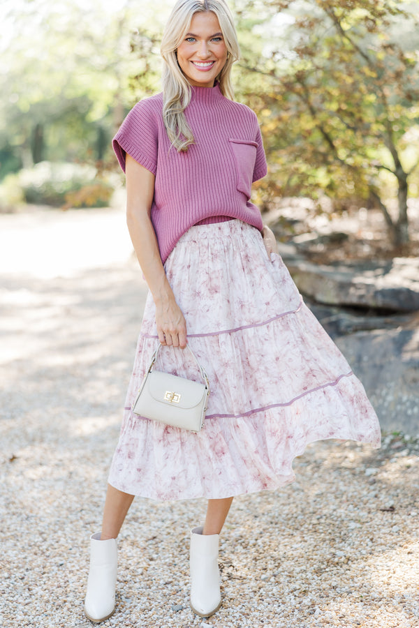 Take You Back Dusty Mauve Floral Midi Skirt