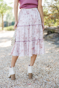 Take You Back Dusty Mauve Floral Midi Skirt