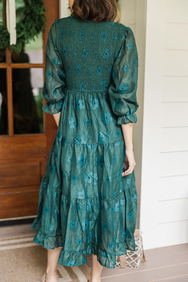 Just To Know You Emerald Green Floral Midi Dress