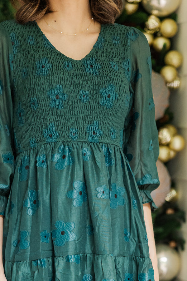 Just To Know You Emerald Green Floral Midi Dress