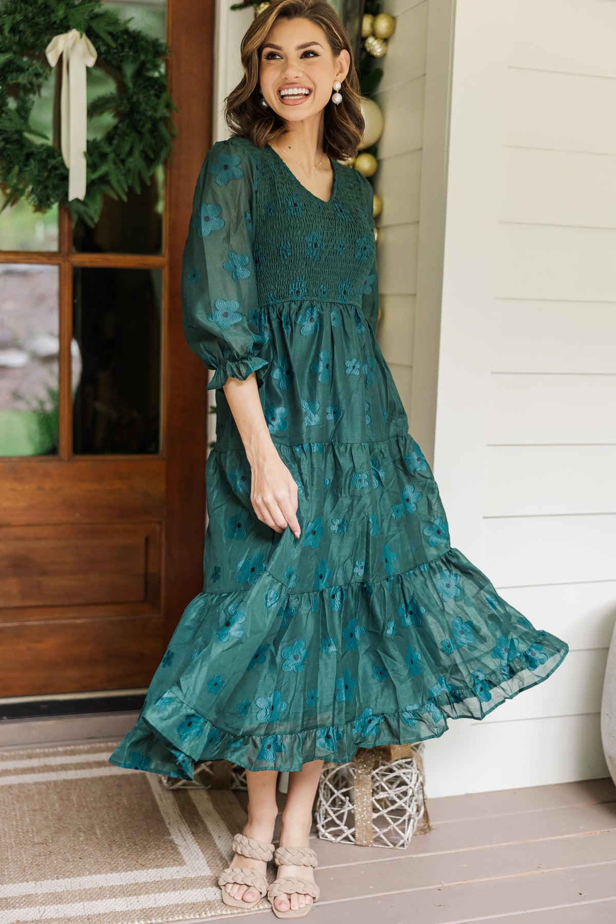 Just To Know You Emerald Green Floral Midi Dress – Shop the Mint