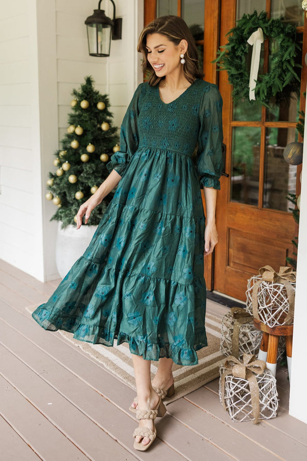 Just To Know You Emerald Green Floral Midi Dress Shop the Mint Just To Know You Emerald Green Floral Midi Dress Shop the Mint