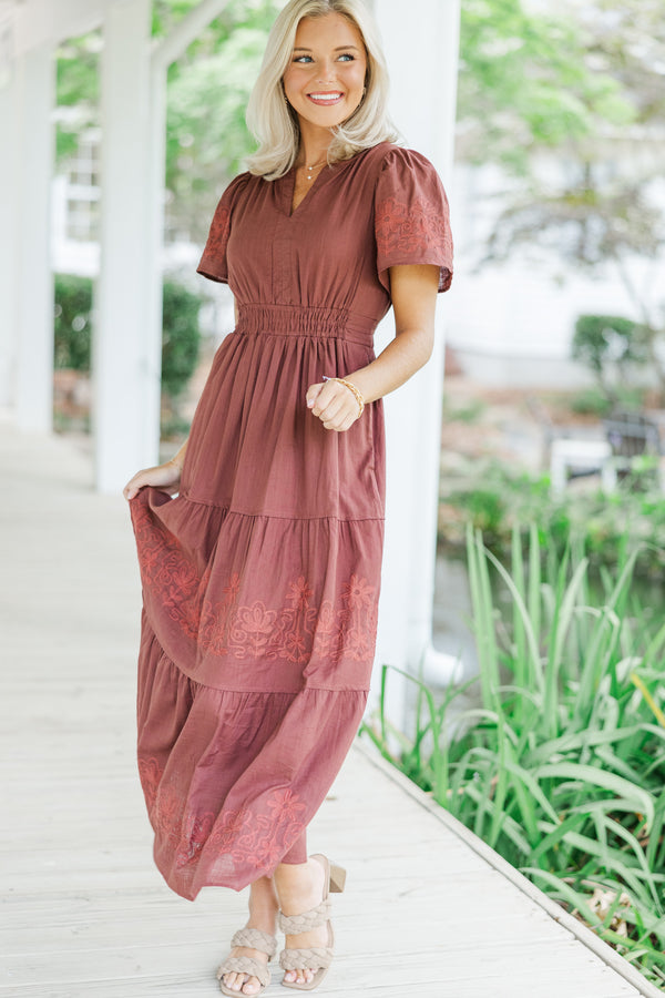 It's A Dream Burgundy Red Embroidered Maxi Dress