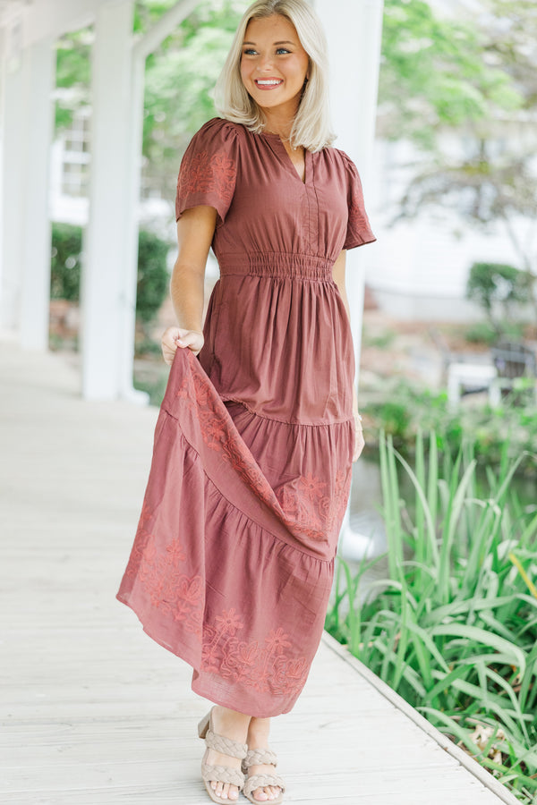 It's A Dream Burgundy Red Embroidered Maxi Dress