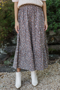 Just One Chance Brown Ditsy Floral Midi Skirt