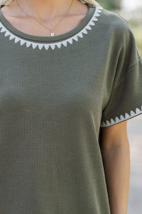 All Worth It Olive Green Embroidered Top