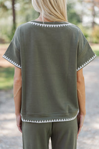 All Worth It Olive Green Embroidered Top