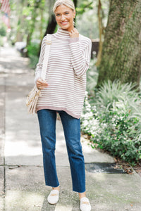 On Your Time Mocha Brown Striped Tunic Sweater