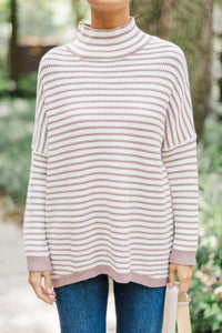 On Your Time Mocha Brown Striped Tunic Sweater