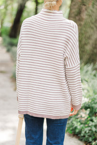 On Your Time Mocha Brown Striped Tunic Sweater