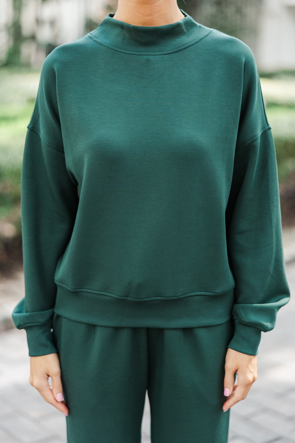 Happy Again Hunter Green Mock Neck Pullover